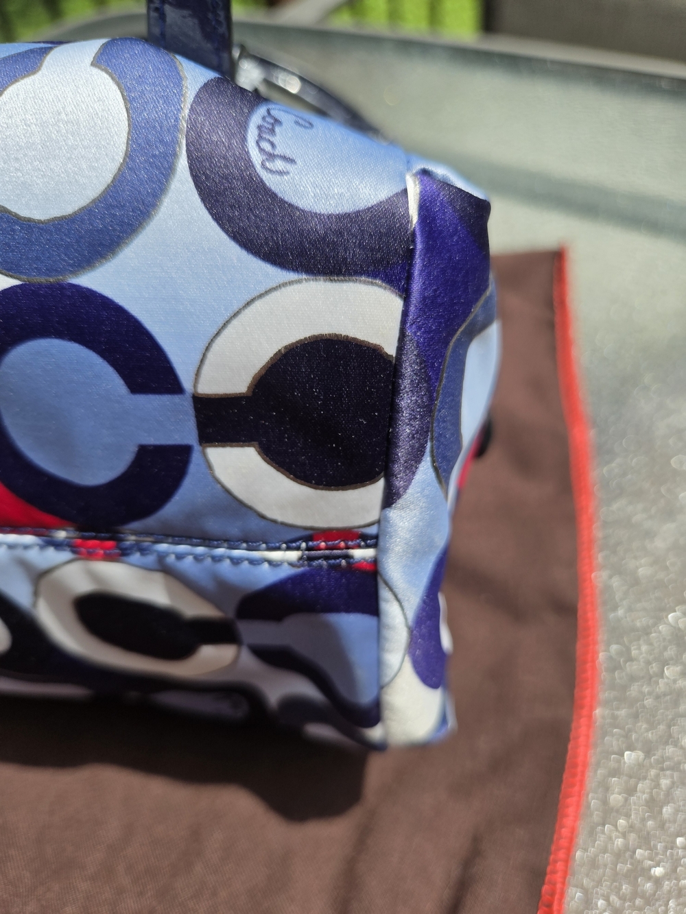 Coach Sateen Signature Circle Print Satchel - Navy, Red & White - Picture 6 of 9